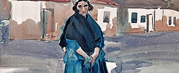 Vaszary János (1867-1939) Nő kék ruhában, 1916 40×50cm akv. p. Jel Vaszary J