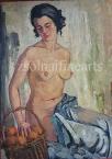 Andor Basch  Female nude with Basket of Fruits 101.5×71.5 cm oil on wood   Signed bottom right: Basch 28