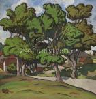 Kádár Béla   Kanyargós út lombos fák alatt, 1910-es évek  60×62cm tempera, papír   Jel. b.l. Kádár Béla 