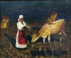 In the Field ( Woman with Cow )   60×70cm oil on canvas    Signed bottom right: Koszta 