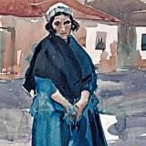 Vaszary János (1867-1939) Nő kék ruhában, 1916 40×50cm akv. p. Jel Vaszary J